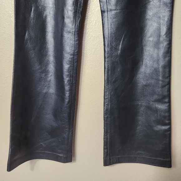 Moda International Black Genuine Leather Bootcut Mid Rise Pants-Size 6 - Picture 7 of 11